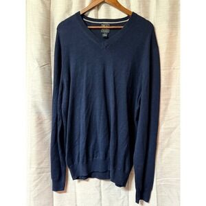 2Jos. A Bank Traveler XL Mens V Neck Sweaters 100% Merino Wool 1 Blue and 1 Gray